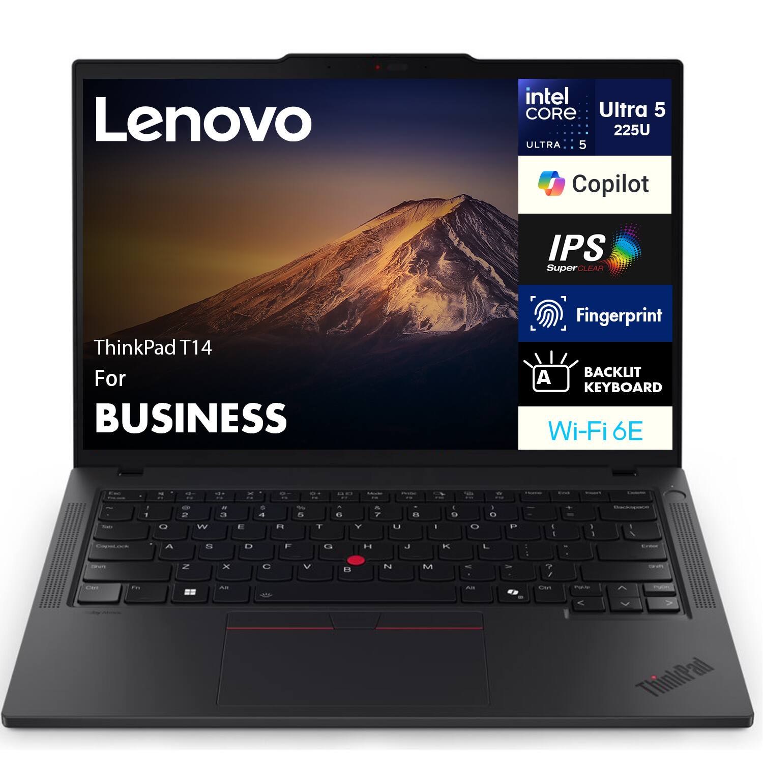 Lenovo ThinkPad T14 For BUSINESS

Intel Core Ultra 5 225U

Copilot

IPS SuperCLEAR

Fingerprint

BACKLIT KEYBOARD

Wi-Fi 6E