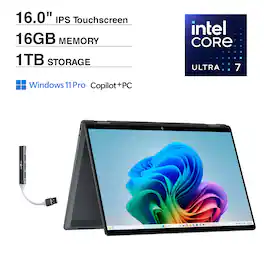 HP - OmniBook X Flip 2-in-1 2-in-1 Laptop 16.0 WUXGA Display (Intel Ultra 7-256V, 16GB LPDDR5X, 1TB SSD, Win 11 Pro) - Eclipse Gray