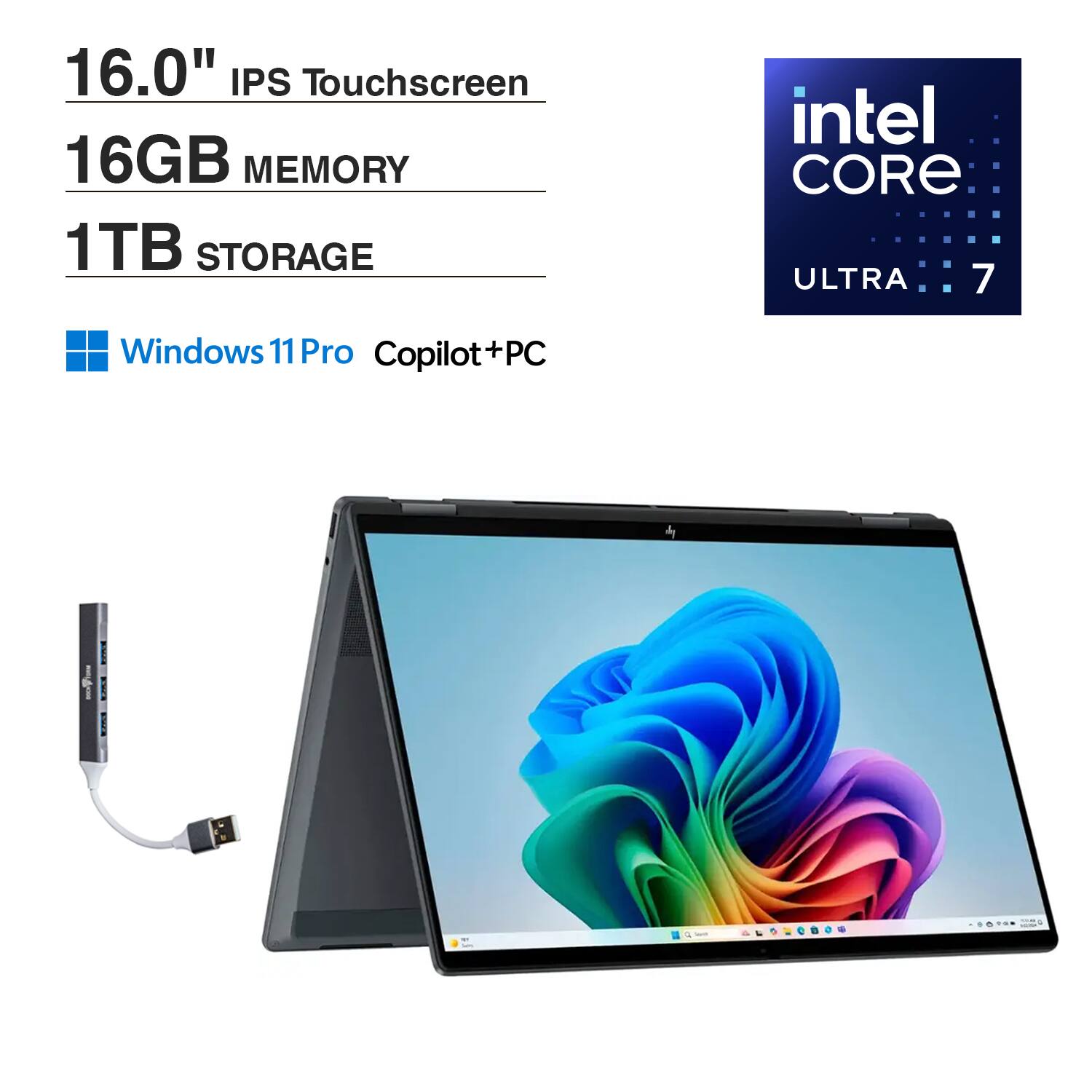HP - OmniBook X Flip 2-in-1 2-in-1 Laptop 16.0 WUXGA Display (Intel Ultra 7-256V, 16GB LPDDR5X, 1TB SSD, Win 11 Pro) - Eclipse Gray
