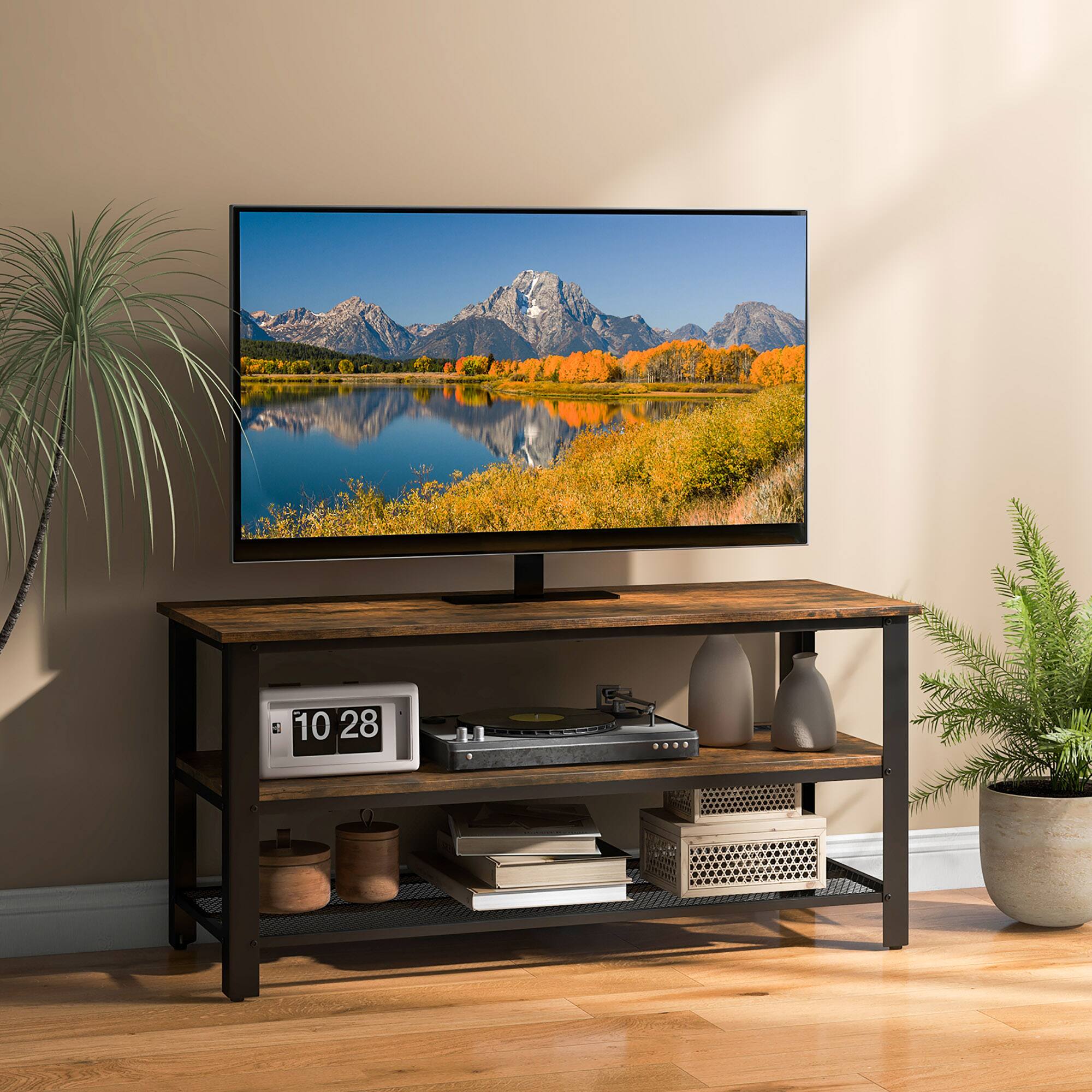 Alt View 4. Gymax - Gymax 3-tier TV Stand for TVs up to 50 Inches w/ Power Outlets USB Ports Shelves - Rustic Brown.