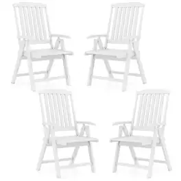 Gymax - 4PCS Foldable Patio Chair w/Armrest Curved Back Slatted Seat for Backyard Deck - White