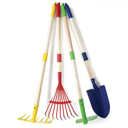 Front. Play22 - Kids Garden Tool Set Toy 4-Piece - Includes Shovel, Rake, Hoe, Leaf Rake Wooden Gardening Tools.