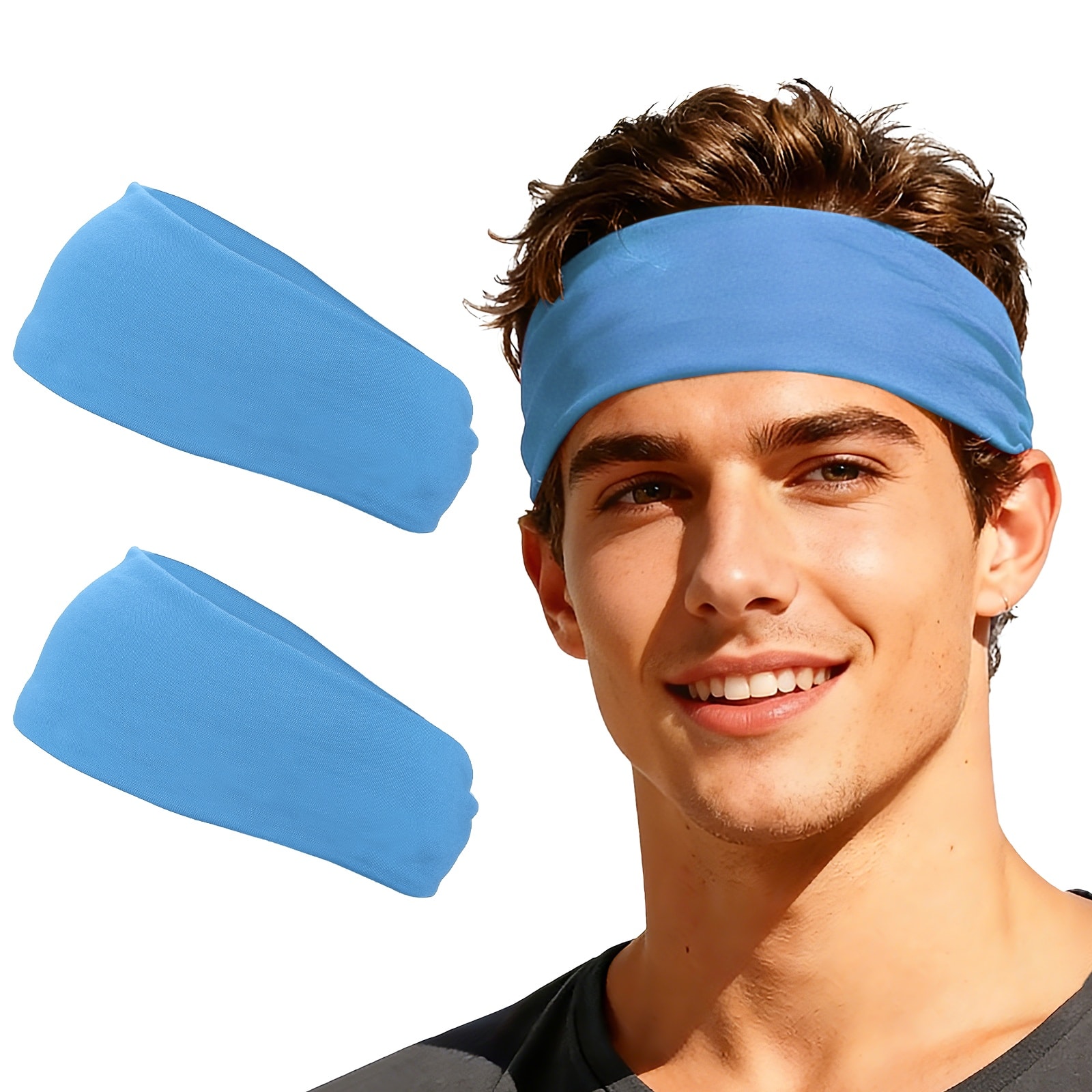 Unique Bargains - Sport Headbands for Men & Women, Stretchy Sweatband Absorbent Headbands, 2pcs - For Yoga/Sports/Running/Fitness/Cycling - Sky Blue price history on PriceWatchPro