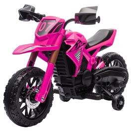 BreeBe - Qaba 6V Kids Electric Motorcycle Dirt Bike with Training Wheels, Horn & Start Sound, Battery-Powered ride on, Age 3-8 - Pink