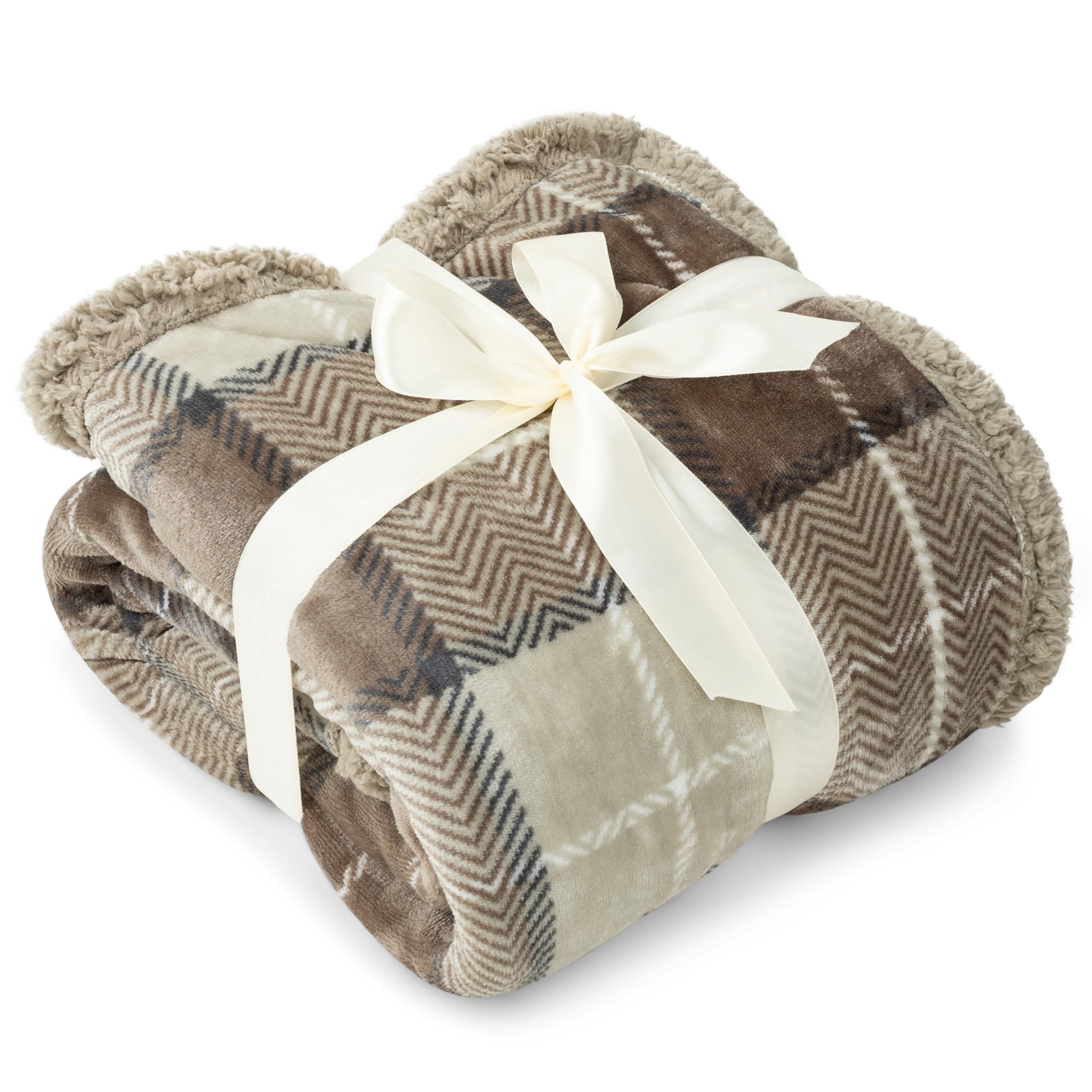 Alt View 7. Alchemy Casas - Taupe Plaid Sherpa Throw Blanket For Couch Twins Soft Fuzzy Cabin And Throws Warm Cozy Winter Gift - Melange Latte 50 x 60 Inches.