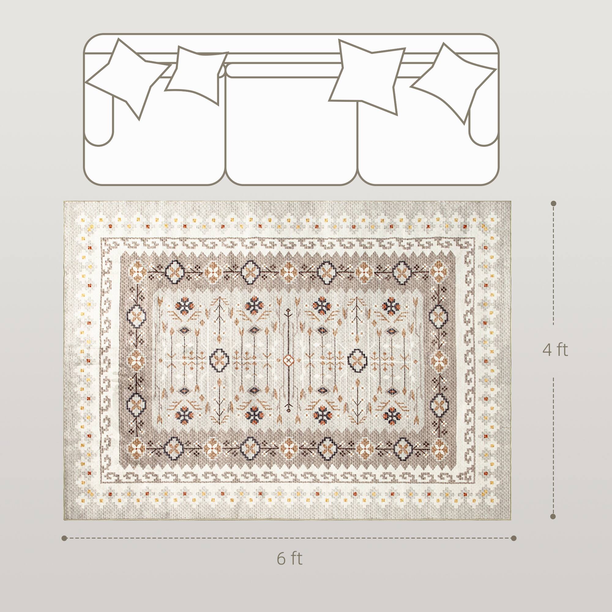 Alt View 2. Homcom - Area Rug 4x6, Machine Washable Non-Slip Boho Floral Print Floor Cover - Brown.