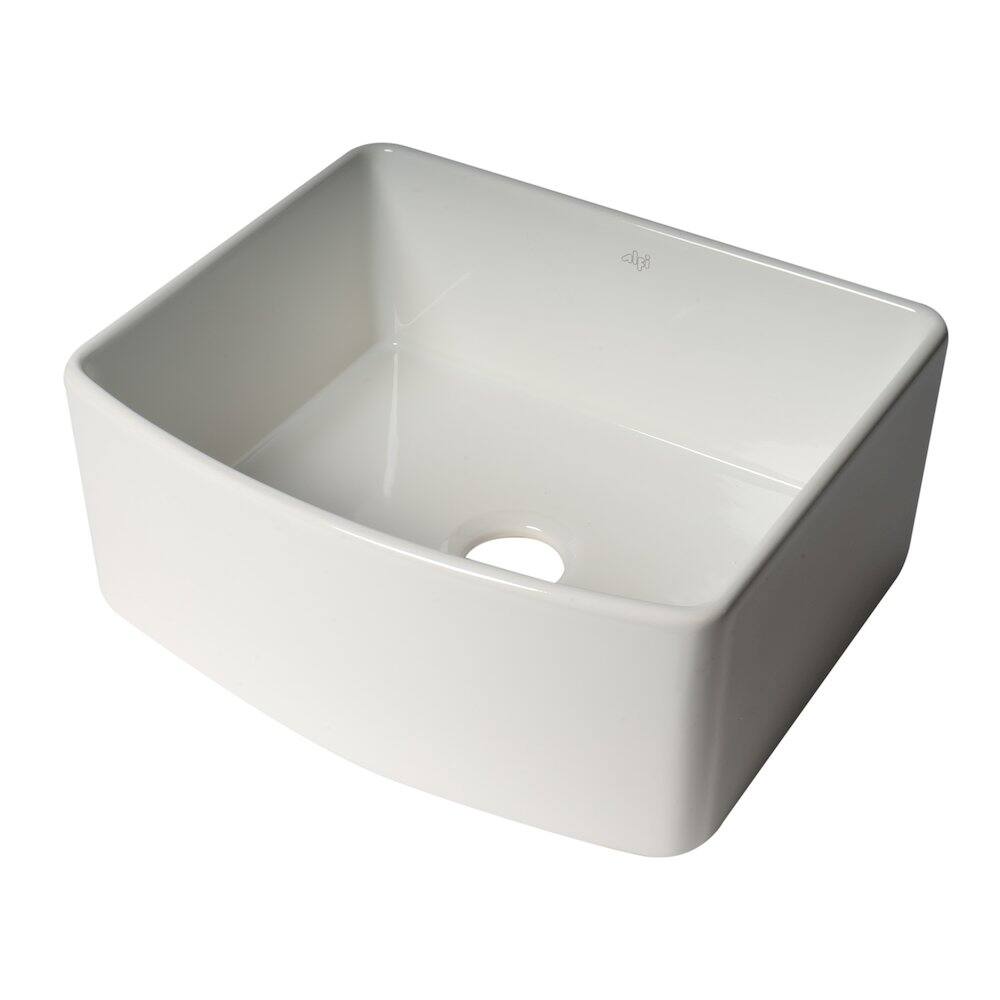 Alt View 3. Alfi - ALFI brand ALFI Brand White Smooth Curved Apron 24 x 20 Single Bowl Fireclay Farm Sink - White.