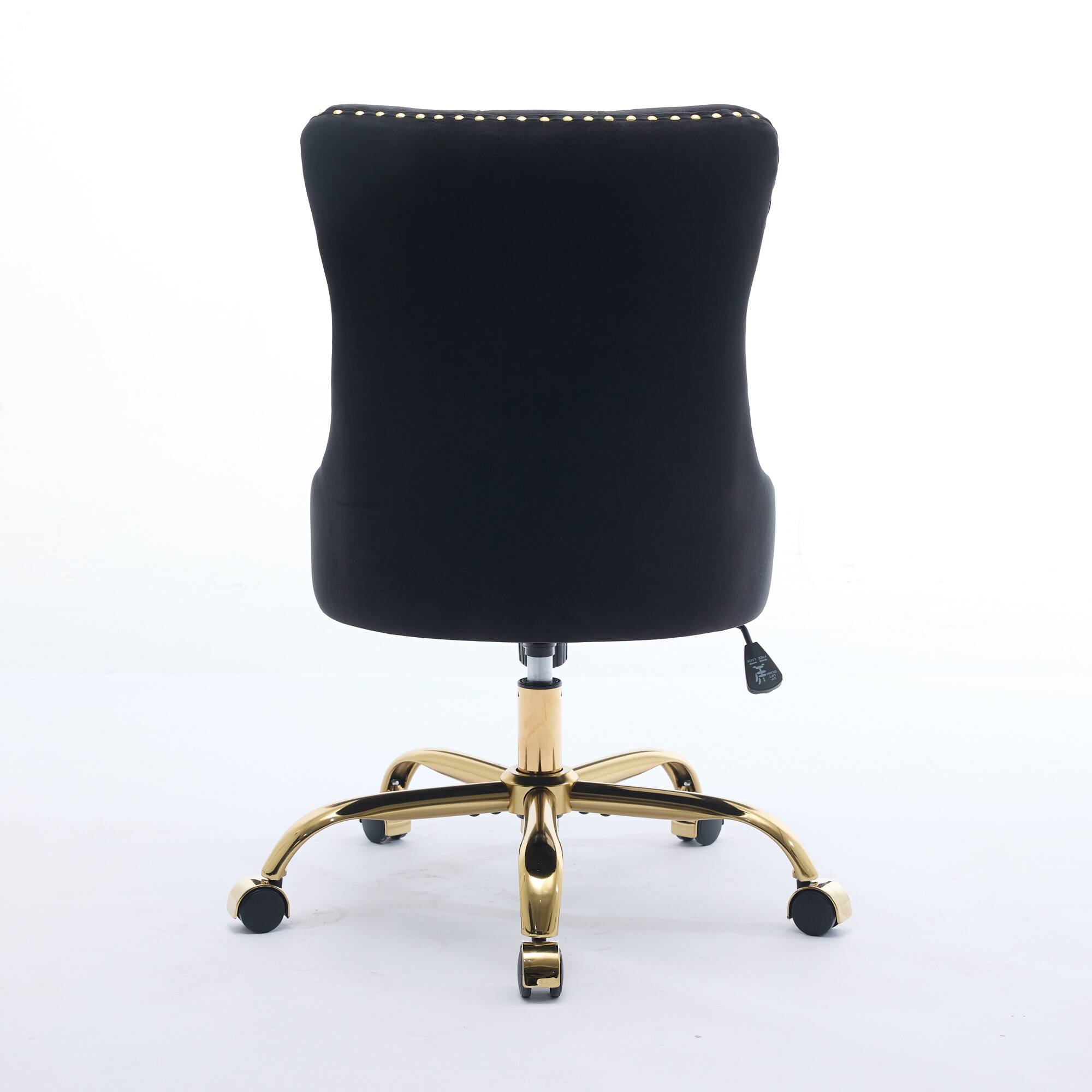Back. PexFix - Modern Office Chair, Tufted Velvet Upholstery, Adjustable Height & Swivel with Chrome Base, for Home Office - Black.