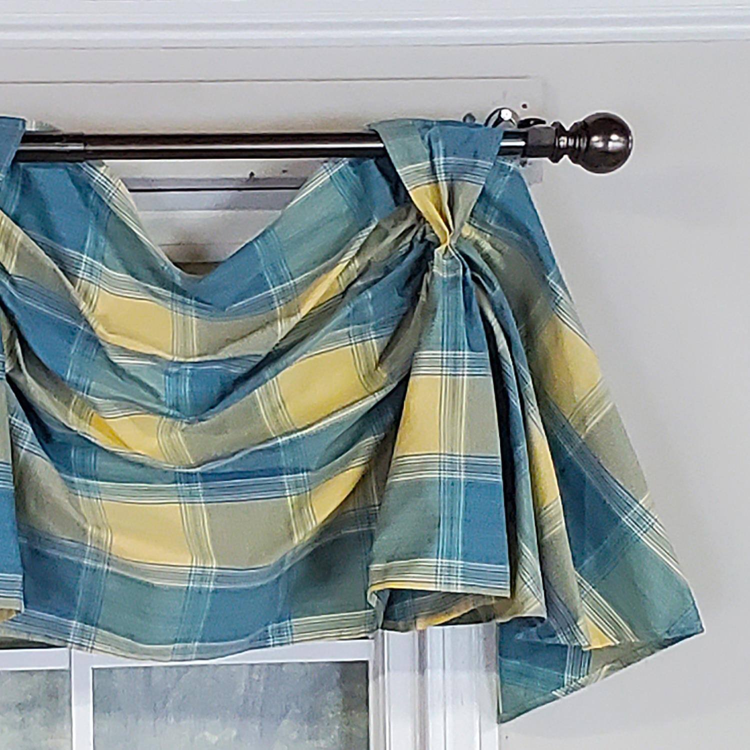 Left. RLF Home - RLF Home Duncaster 2-Scoop Celebration 100% Cotton with Fully Lined 3" Rod PocketWindow Valance 45" x 18" Porcelain - Porcelain.