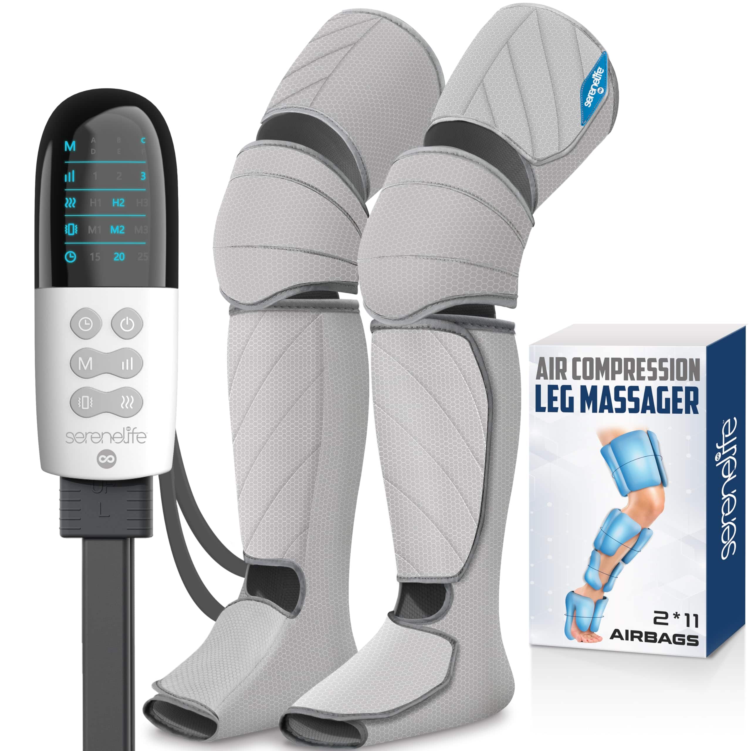 SereneLife Air Compression Leg Massager, Full Leg Black