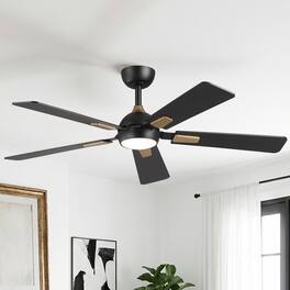 Vaczon - 52 In. Modern Dimmable 3CCT LED Smart Ceiling Fan with Light, Remote and App Control, Double-Sided Blades, 6-Speed - Matte Black