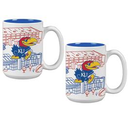 Indigo Falls - Kansas Jayhawks 15oz. Campus Line Art Coffee Mug Two-Pack - Multicolor