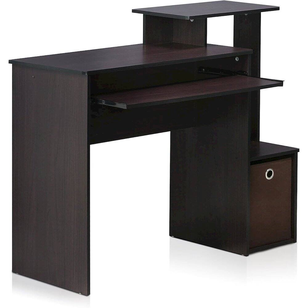 Angle. FurniFact - Brown Wooden Office Desk with Storage, Writing Desk and Study Desk Design - Dark Walnut.