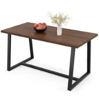 Costway 63" Large Dining Table for 4-6 People with Heavy-duty Metal Frame Modern - Coffee - Front_Zoom