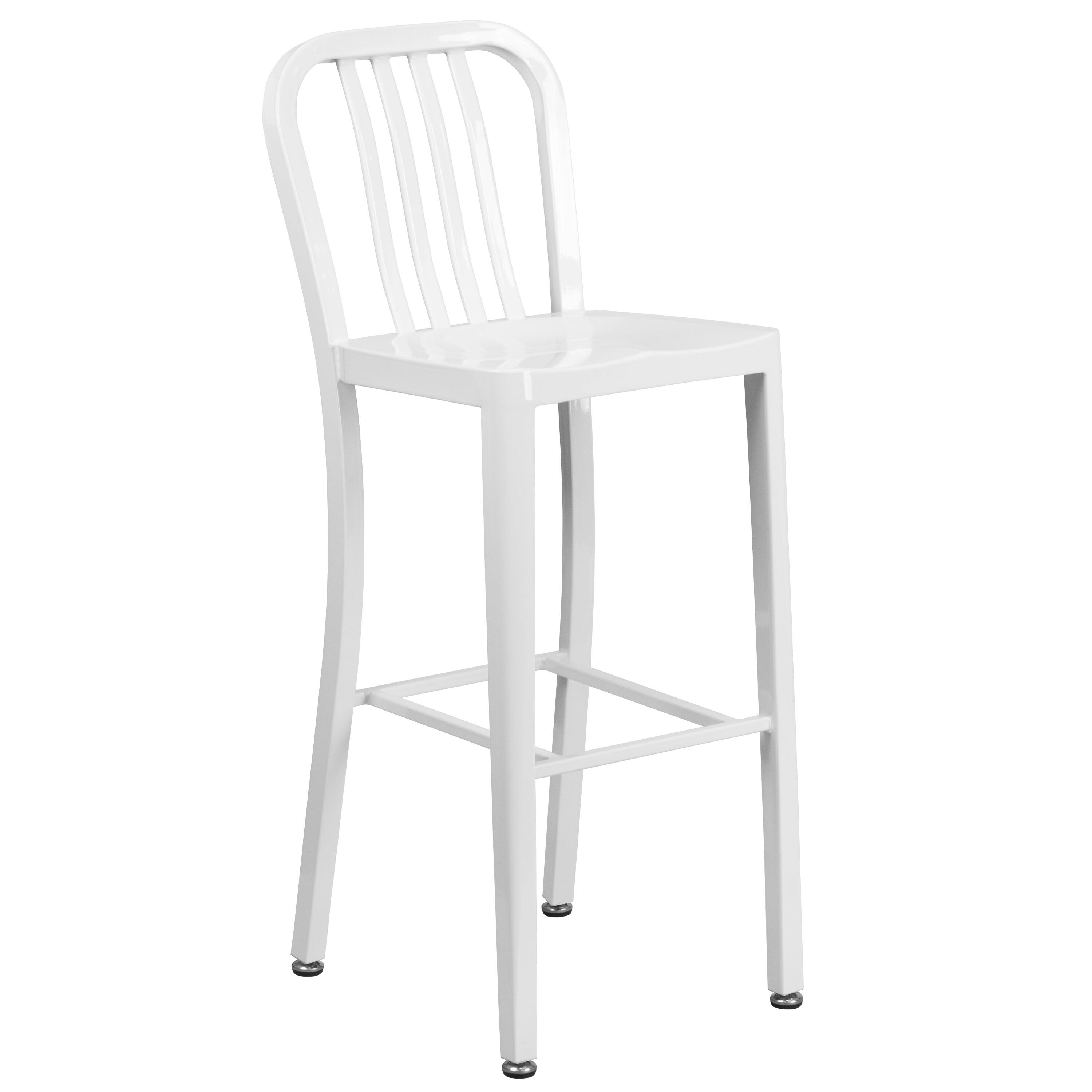 Alt View 4. Emma + Oliver - Commercial 30" Round Metal Indoor-Outdoor Bar Table Set & 4 Slat Back Stools - White.