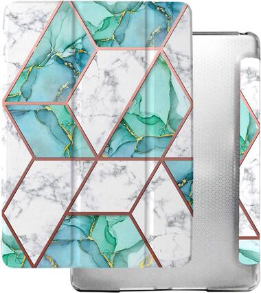 Front. DuraSafe Cases - iPad 9.7" 6th/5th Gen 2018/2017 & Air 2/Air 1 Flexible TPU-Back Cover with Auto Sleep/Wake A1474 A1475 A1476 A1566 A1567 - Marble Green.