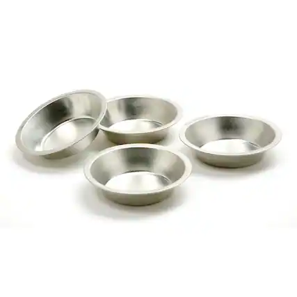 Front. Norpro - Aluminum Mini Pie Pan, 5-Inch, Set of 4 - Silver.