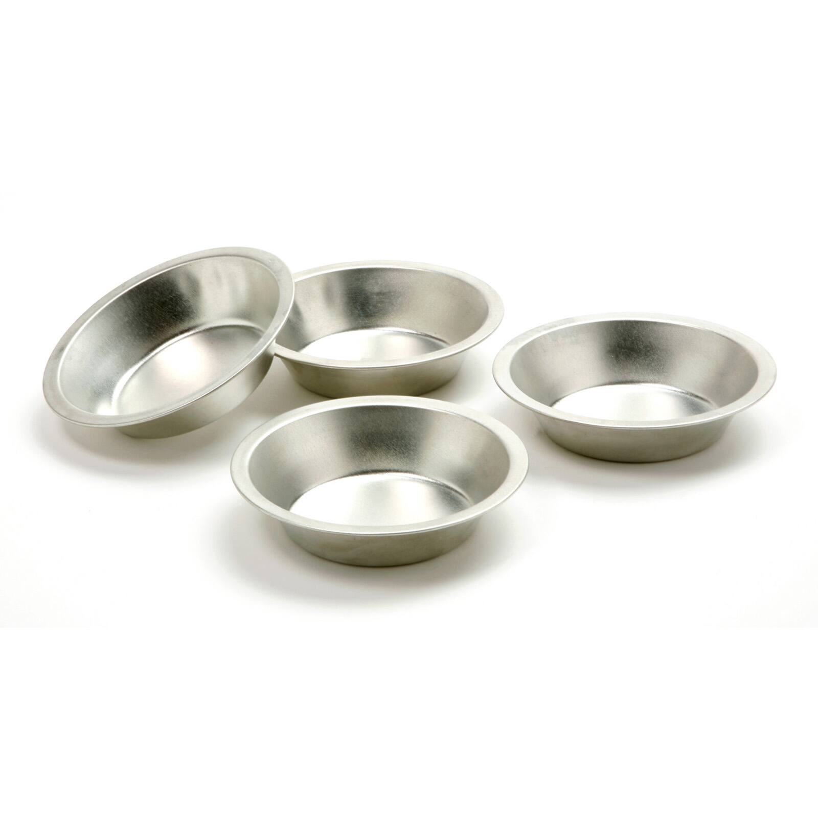 Front. Norpro - Aluminum Mini Pie Pan, 5-Inch, Set of 4 - Silver.