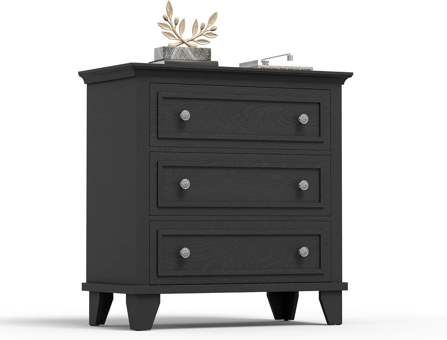 GARVEE - 3 Drawer Dresser for Bedroom, Wide Chest of Drawers with Vintage Handle, Modern Wood Dresser Wide Nightstand - Black
