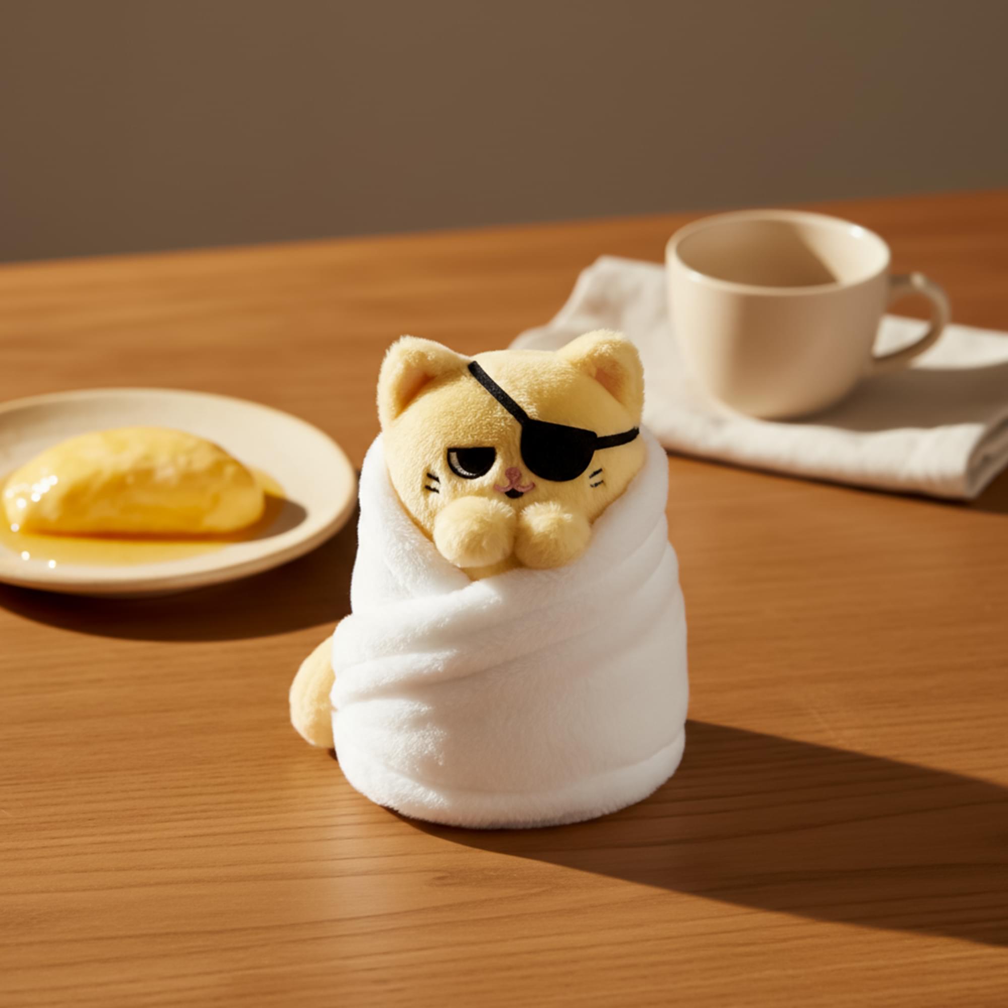 Alt View 3. Uncute - Purritos 7 Inch Cat In Blanket Plush Series 2 - Tamago - Beige.