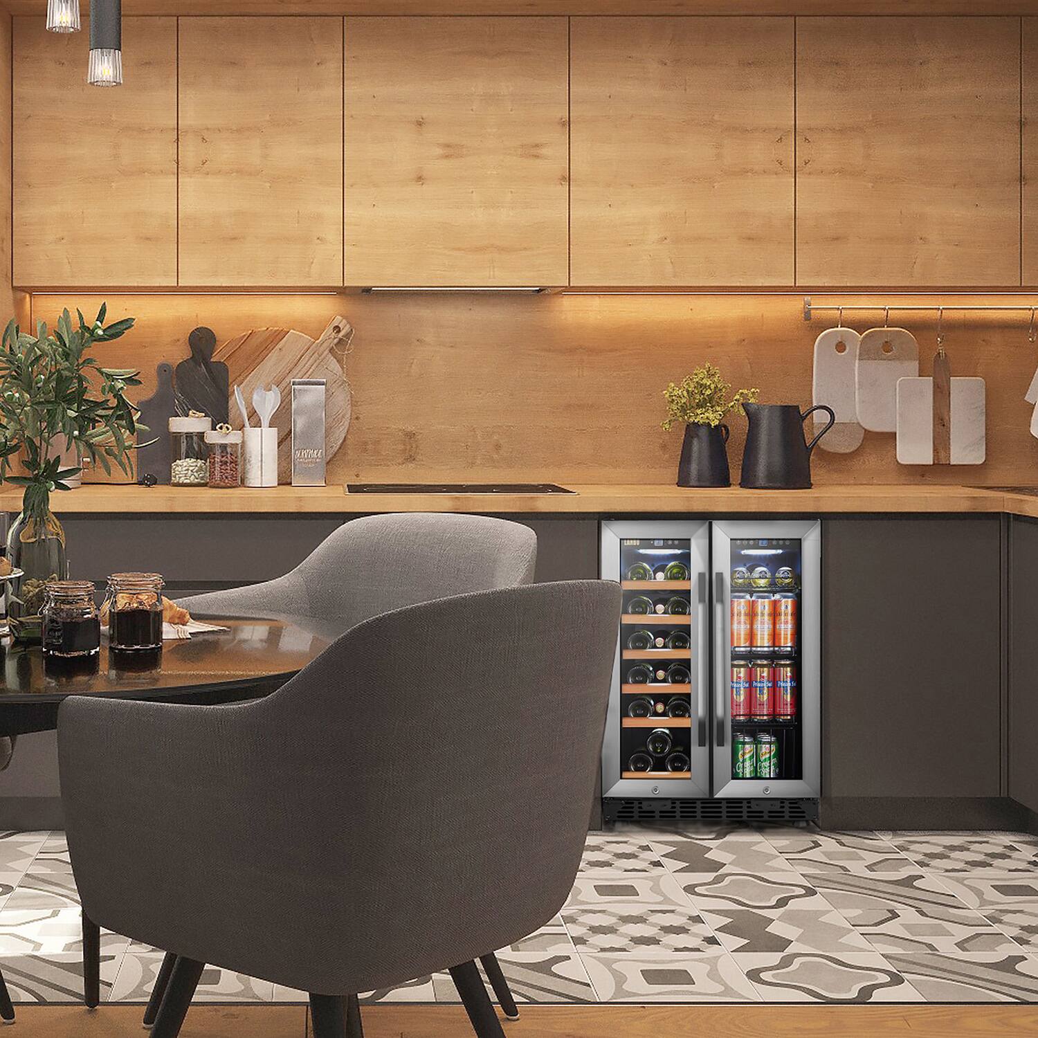 Alt View 16. Lanbo - Freestanding/Built-In 23.4'' width 18 Bottle 56 Can Dual Zone Combo Wine and Beverage Cooler - Black.