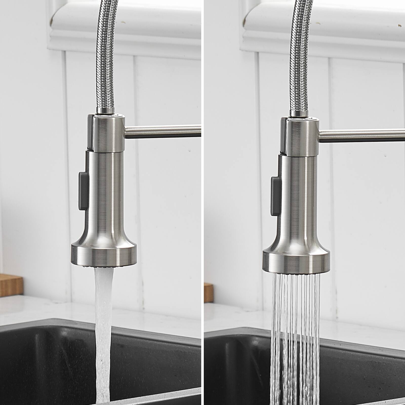 Back. APRILSOUL - Commercial Kitchen Faucet with Pull Down Sprayer Single Handle Single Lever Kitchen Sink Faucet - Brushed Nickel.