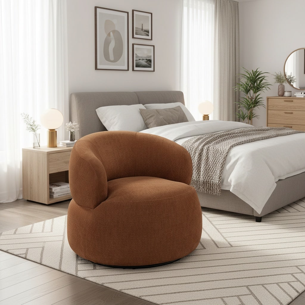 Forest'nSky - Modern Swivel Accent Chair, Round Upholstered Barrel Chair with Plush Foam Cushion, Solid Wood Base - Rusty Orange