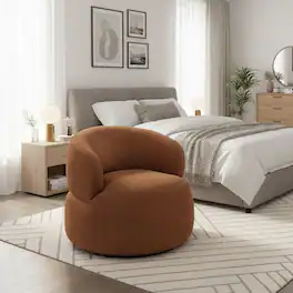 Forest'nSky - Modern Swivel Accent Chair, Round Upholstered Barrel Chair with Plush Foam Cushion, Solid Wood Base - Rusty Orange
