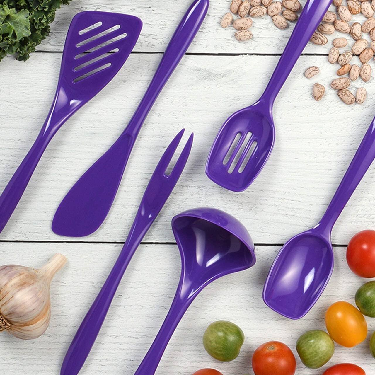 Angle. Hutzler - 6 Piece Melamine Mini 7.5 Inch Cooking Utensil Set - Violet - Violet.
