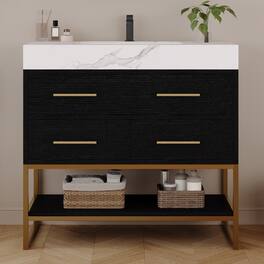 Loheer - 36 inch bathroom vanity with Sintered Stone Top, Freestanding Sink Cabinet, Black/White - Black, White