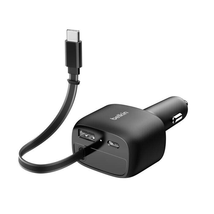 Back. Belkin - BoostCharge Retractable Car Charger 75W - Black.