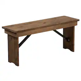Emma + Oliver - 40" x 12" Solid Pine Folding Farm Bench - Portable Bench - Antique Rustic
