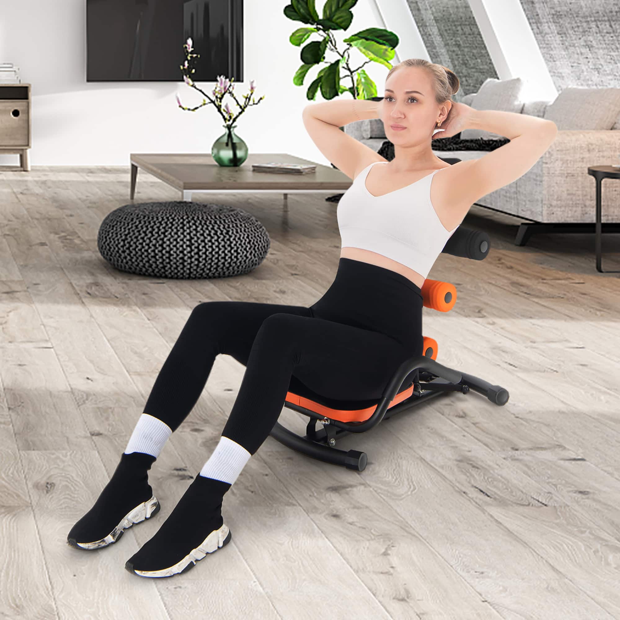 Alt View 11. Costway - Core Ab Trainer Bench Abdominal Stomach Exerciser Workout Gym Fitness Machine - orange/black.