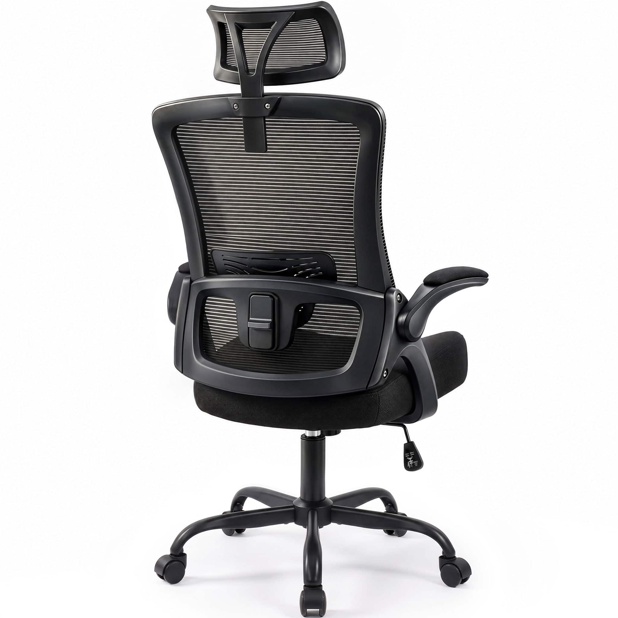 Celtoss - Office Desk Chair Computer High Back Support Mesh Comfy Adjustable Ergonomic Headrest Lumbar Rolling Flip-up Armrests - Steel Base-Black