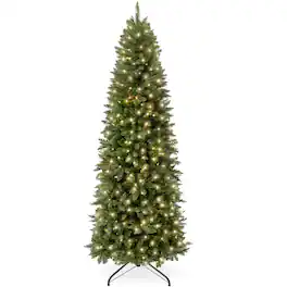 Best Choice Products - 4.5ft Prelit Pencil Christmas Tree, Spruce Style Holiday Decor w/ 288 Tips, 150 Lights, Base - Green w/ White Lights