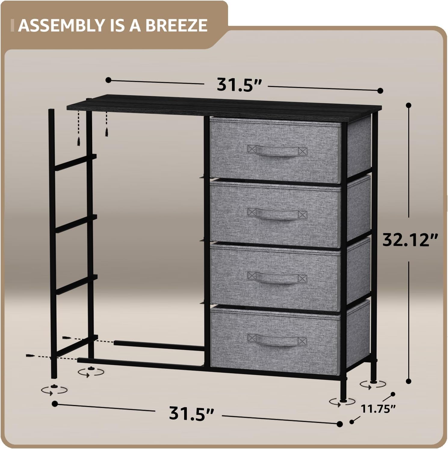 ASSEMBLY IS A BREEZE

31.5"  
32.12"  
31.5"  
11.75"