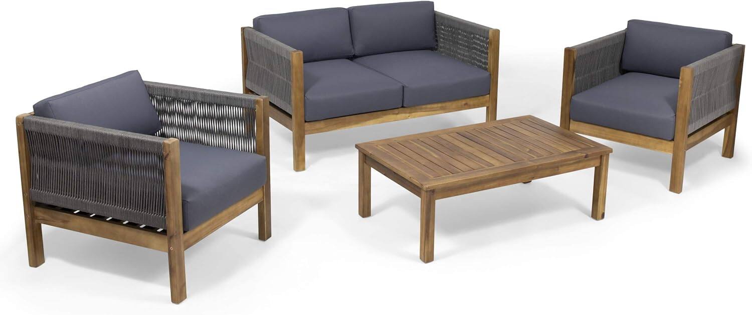 Left. Siljoy - LAUREL Outdoor 4 Seater Chat Set_LOVESEAT & COFFEE TABLE & CLUB CHAIR - Teak.