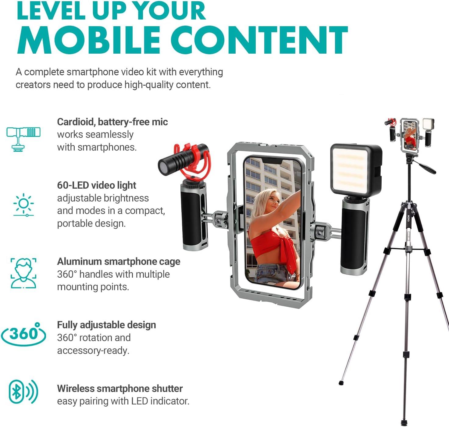 MOVO iFilmer PRO Smartphone Rig with Dual Grip Cage, VXR10 Shotgun Mic ...