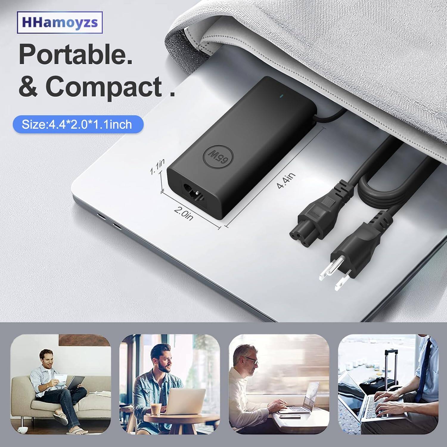 HHamoyzs Portable. & Compact.  
Size: 4.4*2.0*1.1 inch  
1 inch  
65W  
1.1 inch  
2.0 in  
4.4 in