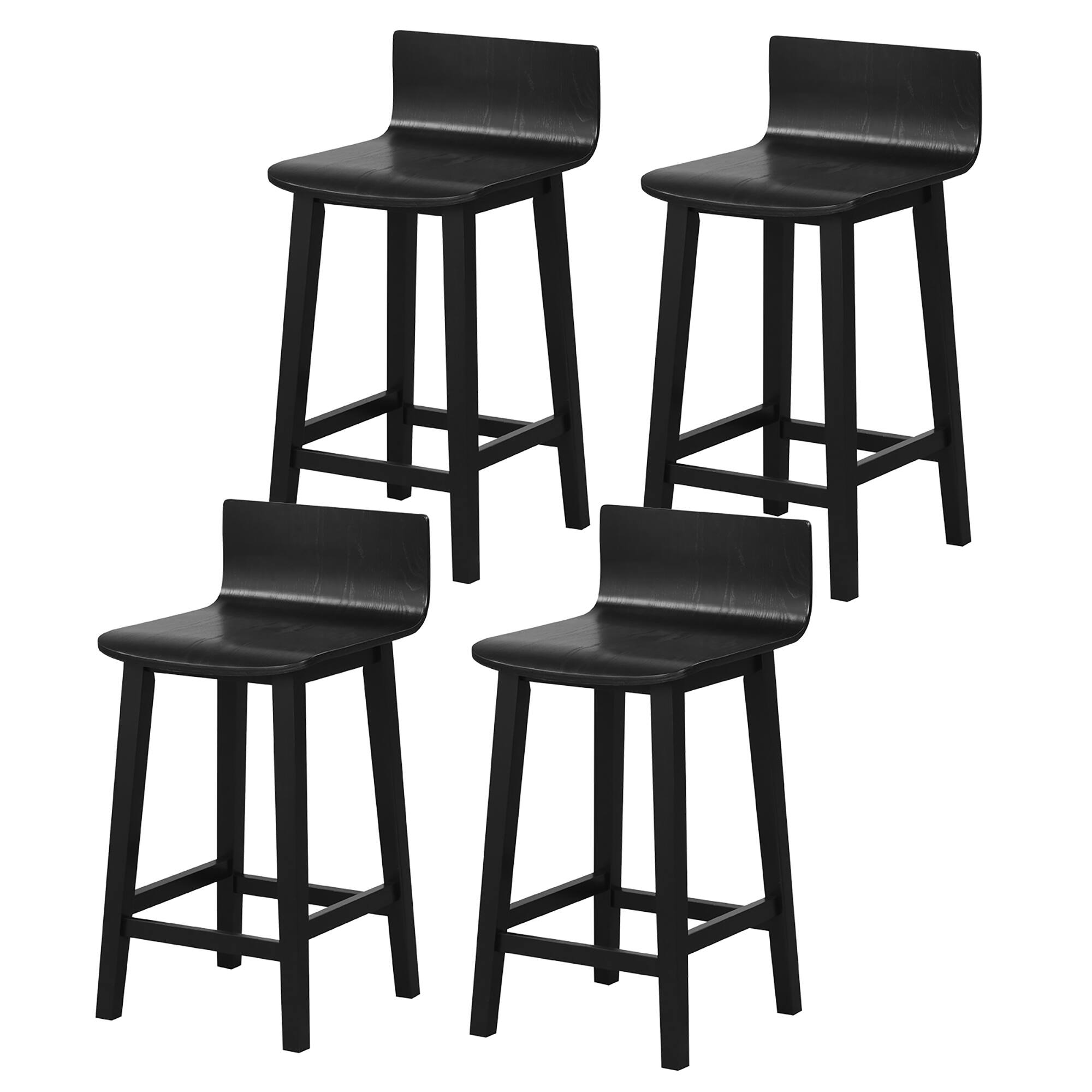 Gymax - 4PCS kitchen bar stools counter height bar stools mid century bar chairs - Black