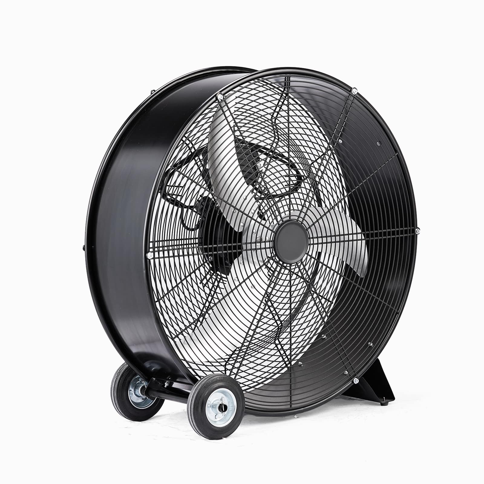 Winado - 24 inch Industrial Drum Fan, 9500CFM High Velocity Metal Floor Fan with Handle, 3-Speed, Air Circulator for Gym, Barn - Black