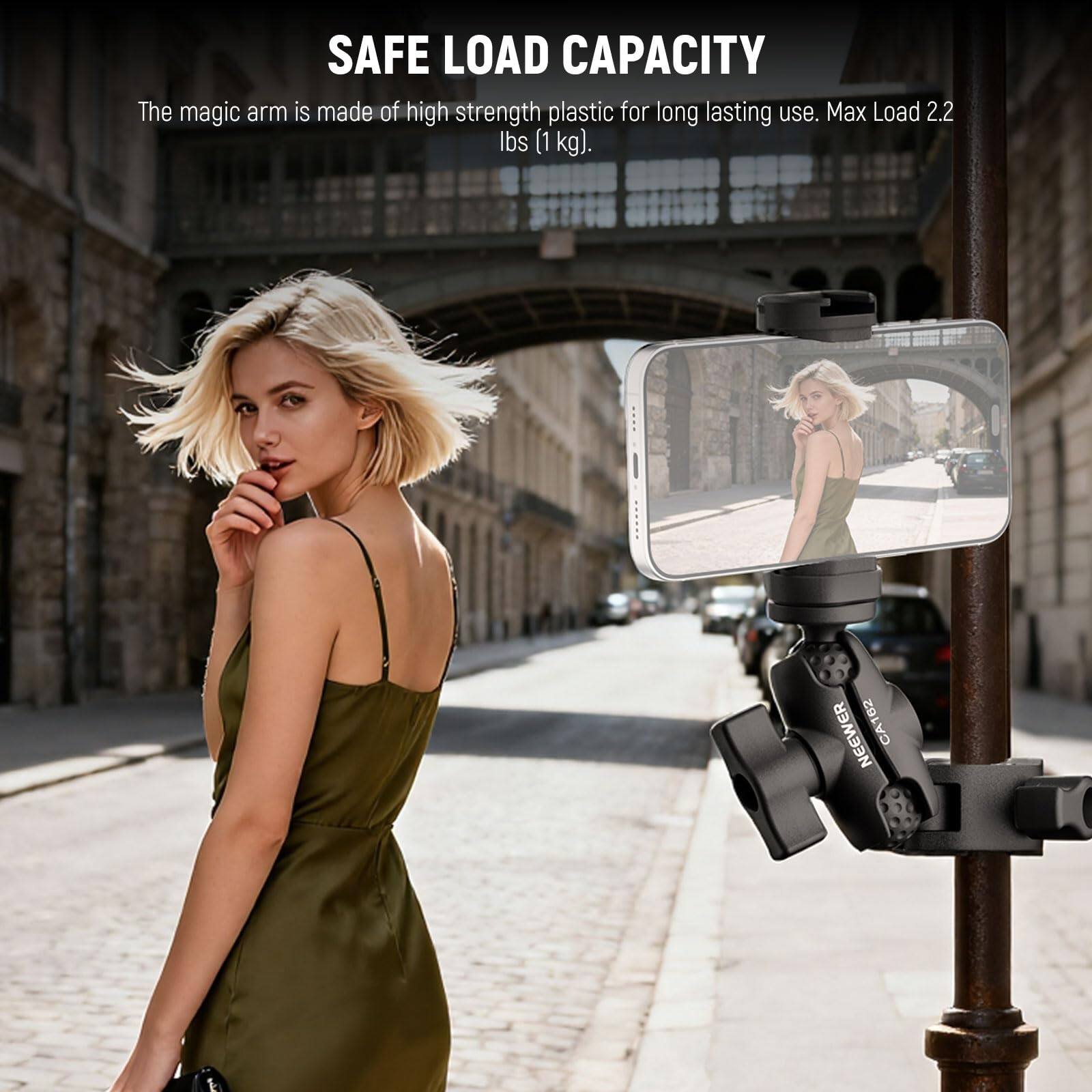 SAFE LOAD CAPACITY

The magic arm is made of high strength plastic for long lasting use. Max Load 2.2 lbs (1 kg).

NEEWER CA162
