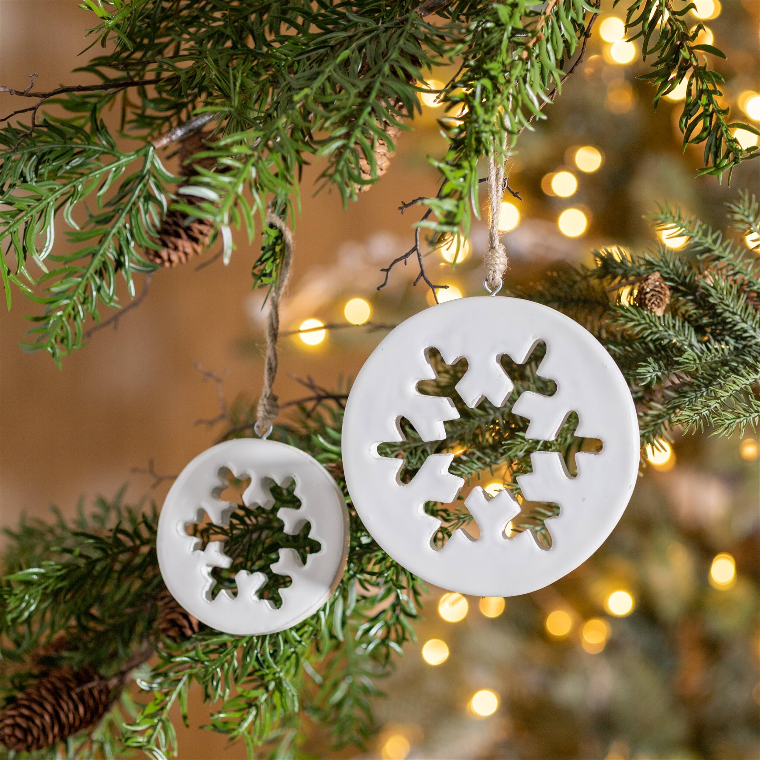 Angle. BreeBe - White Wood Snowflake Cut-Out Ornament (Set of 12) - White.
