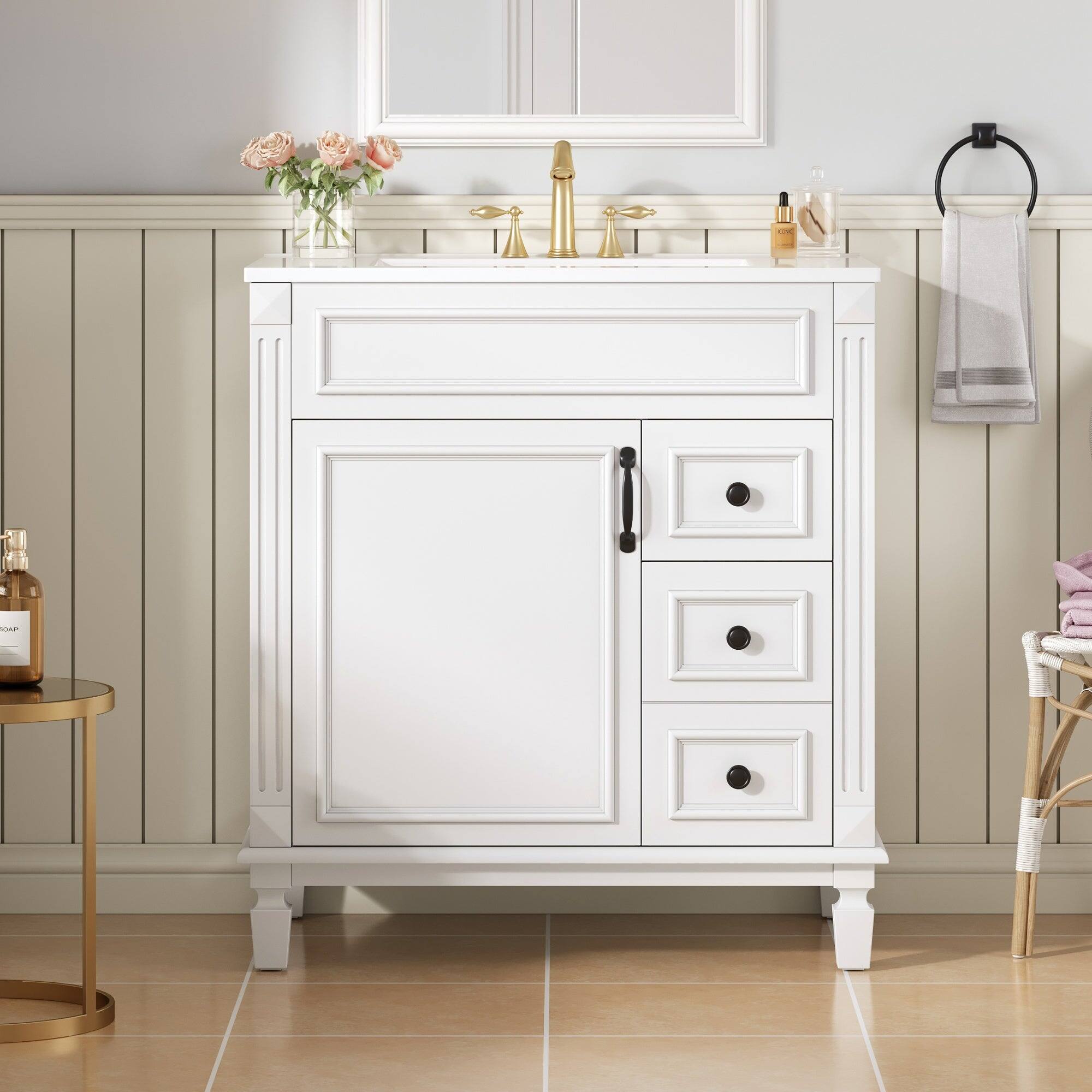 Alt View 4. Boyel Living - 30 Inch Bathroom Vanity with Ceramic Sink and Storage Cabinet White - White.