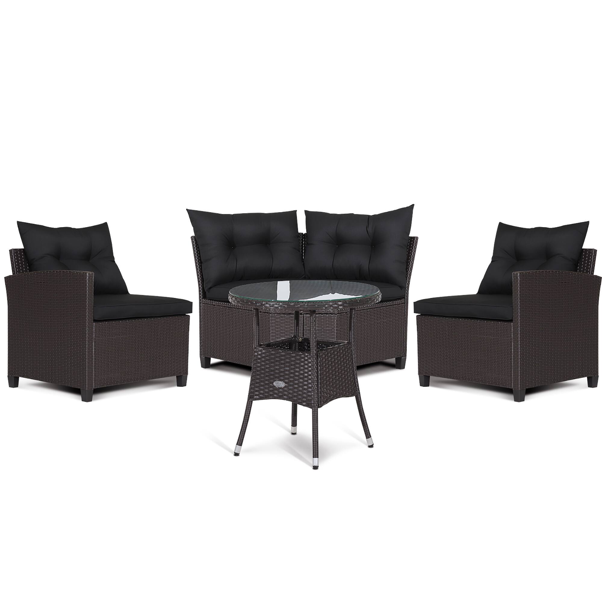 Angle. Costway - 4PCS Patio Rattan Furniture Set Cushioned Sofa Glass Table Garden - Mix Brown/Black.