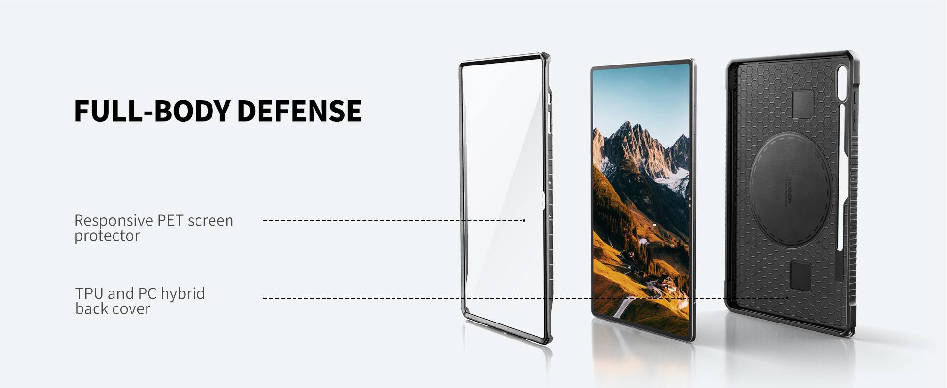 FULL-BODY DEFENSE

Responsive PET screen protector

TPU and PC hybrid back cover