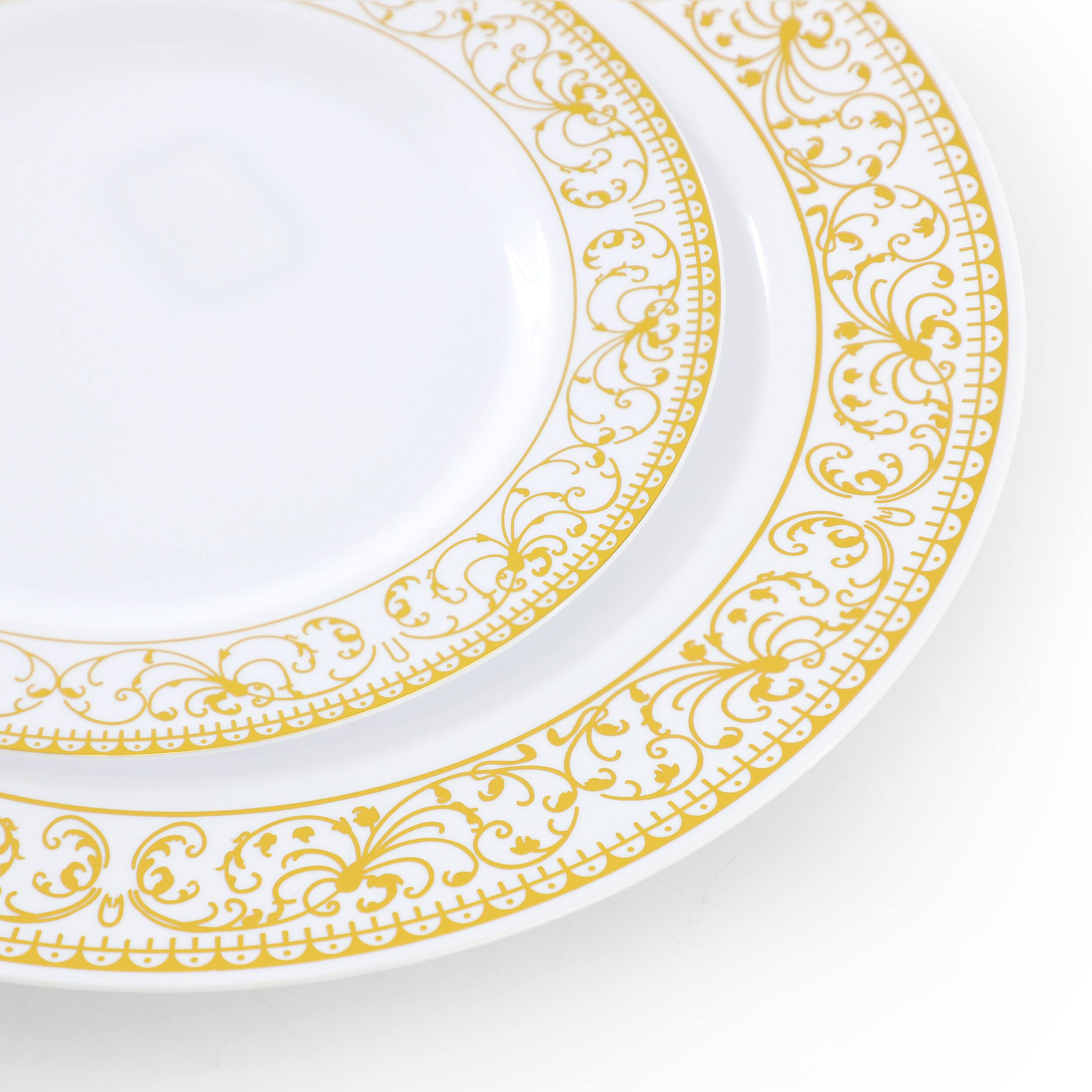 Alt View 5. Elama - Elama 150 Piece Disposable Plastic Dinnerware Party Set for 25 Guests in White with Gold Decal Trim - White.