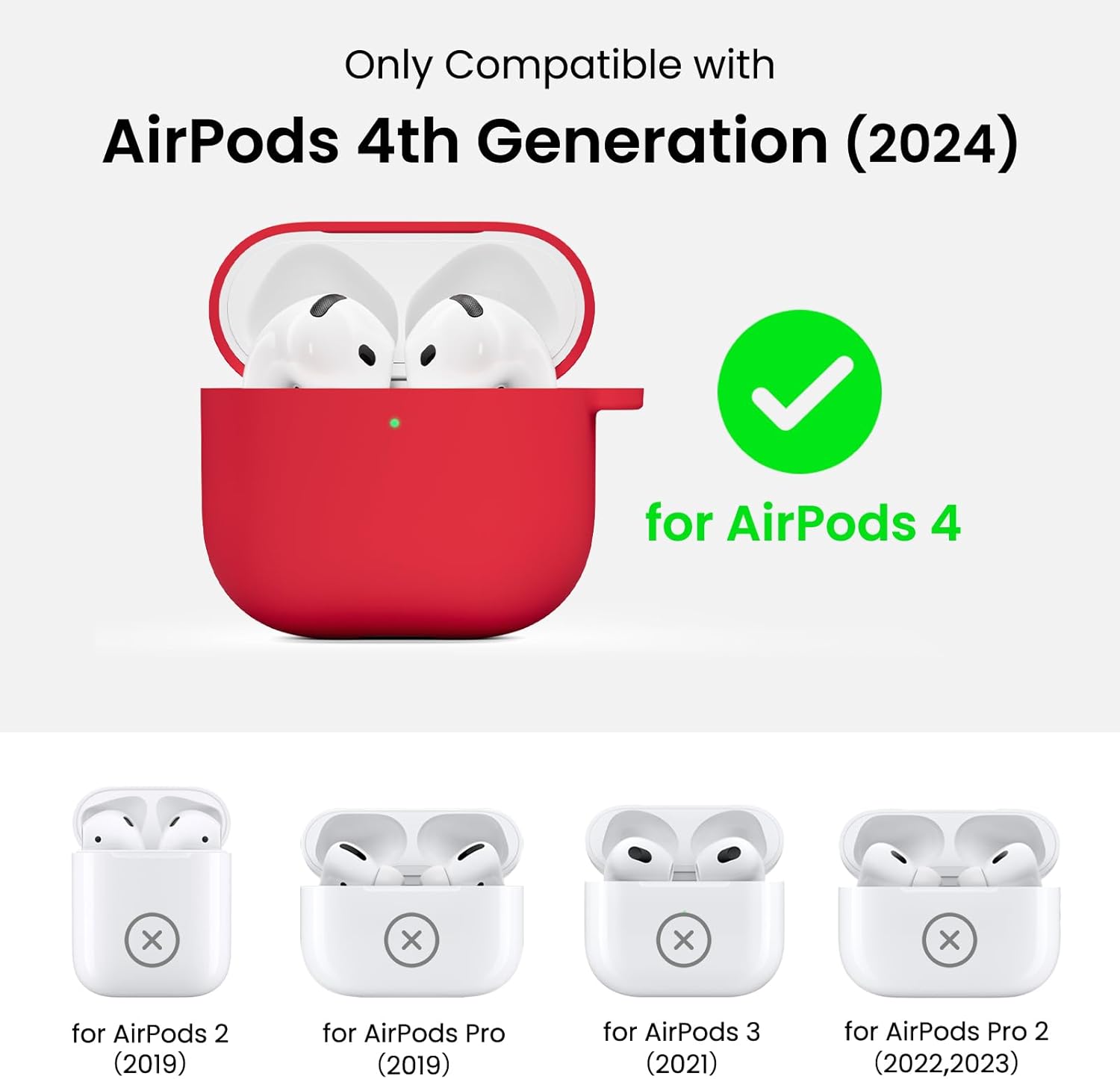 Only Compatible with AirPods 4th Generation (2024) for AirPods 4 for AirPods 2 (2019) for AirPods Pro (2019) for AirPods 3 (2021) for AirPods Pro 2 (2022,2023)