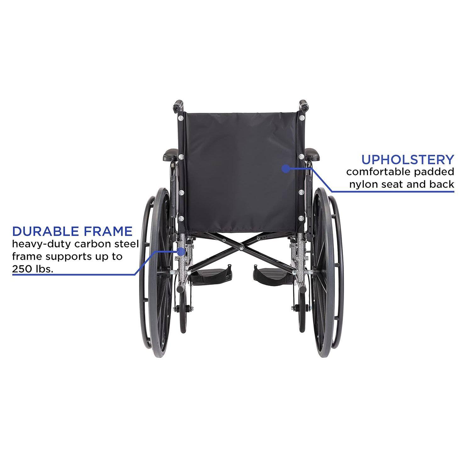 UPHOLSTERY: comfortable padded nylon seat and back  
DURABLE FRAME: heavy-duty carbon steel frame supports up to 250 lbs.