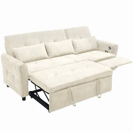 Front. Boyel Living - 2-in-1 Sofa 82 inch Three-seater Sofa with a Sofa Bed and a Reversible Recliner Sofa for Living Room Beige - Beige.